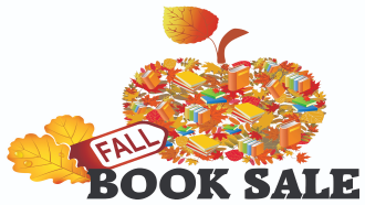 Apple made out of books with the words fall book sale