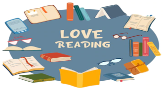 Circle of books and reading glasses with love reading in the middle