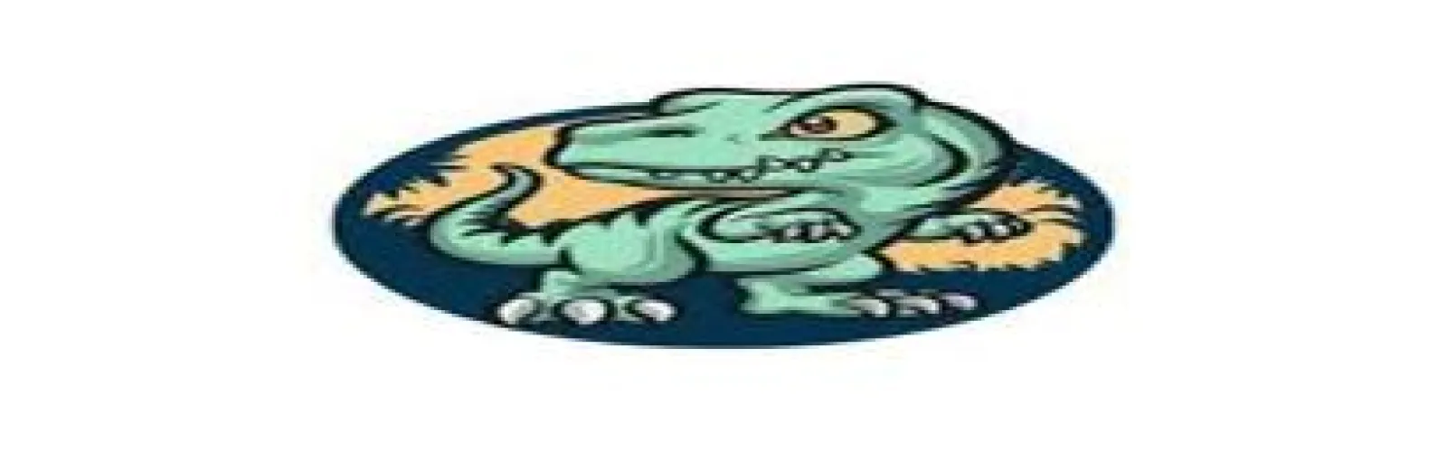 A small green cartoon version of a  tyrannosaurus rex.